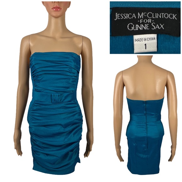 Jessica McClintock Gunne Sax Womens 1 Dress Vintage Strapless Prom Teal HTF - Picture 1 of 9